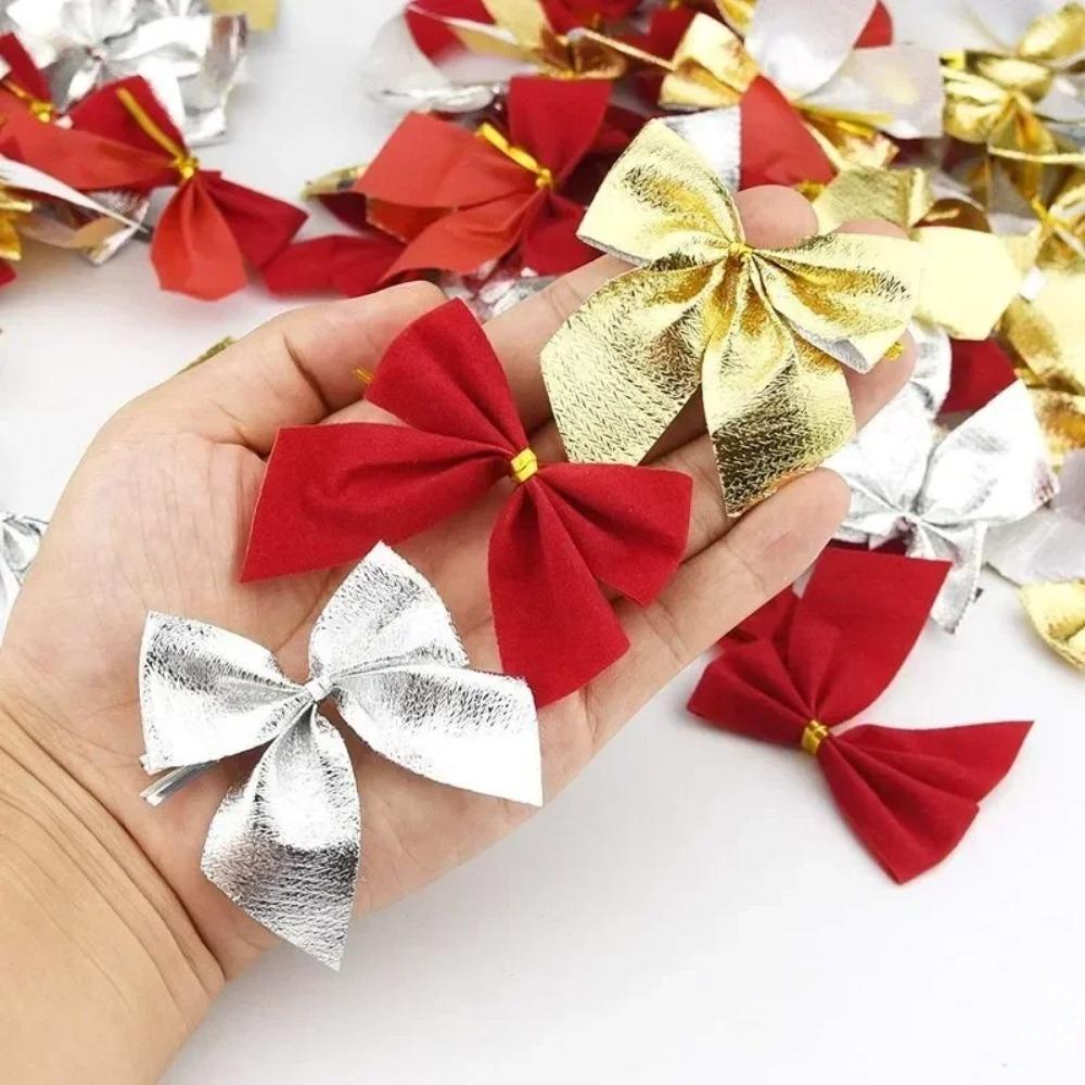 12pcs Flocking Christmas Bow Mini Christmas Decorations Red Xmas Tree Ornaments  Home Decoration