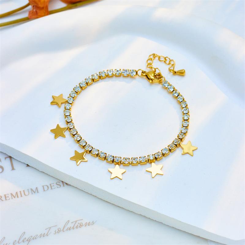 Gold Plated Stainless Steel Star Charm Beaded Necklace For Women
