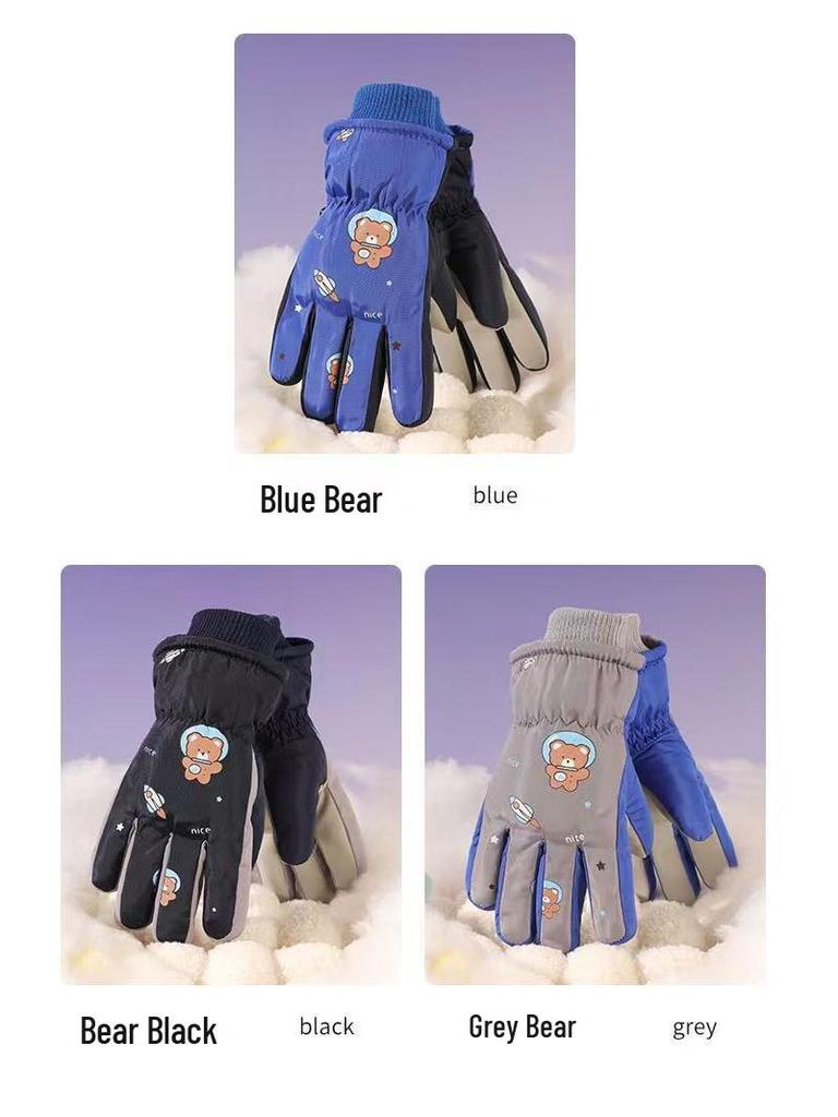 Kids' Cute Waterproof Winter Ski Gloves with Thick Velvet Lining, Warm for Boys & Girls