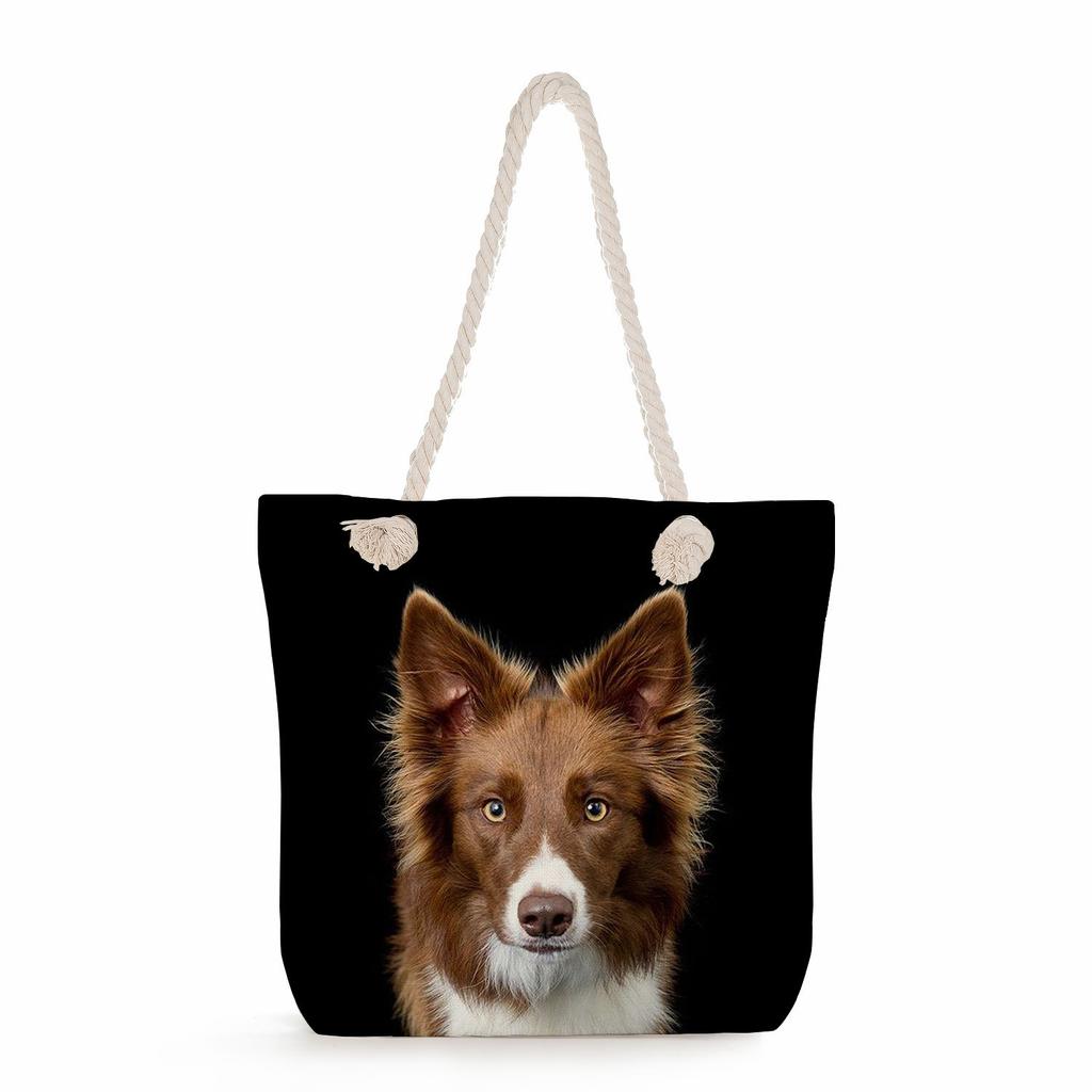 Multifunctional Dog Printed Thick Rope Shoulder Beach Bag Casual Large Capacity Handbag 7621 KTB
