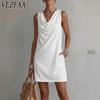 Moda Donna Estate Primavera Colore Solido Stampa Senza Maniche Scollo a V Vita Larga Casual Abiti