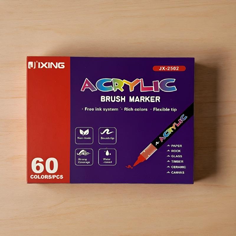 Opaque Liquid Ink Acrylic Markers - Layerable, Soft Tip Watercolor Pens with Washable Brushes for Student Art