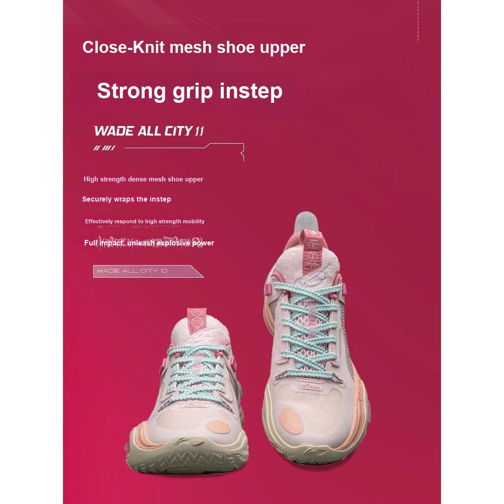 Li Ning All City 11 Youth Version Durable Breathable Low Top Basketball Shoes Kids Sneakers Rose-Pink ABPT005-5