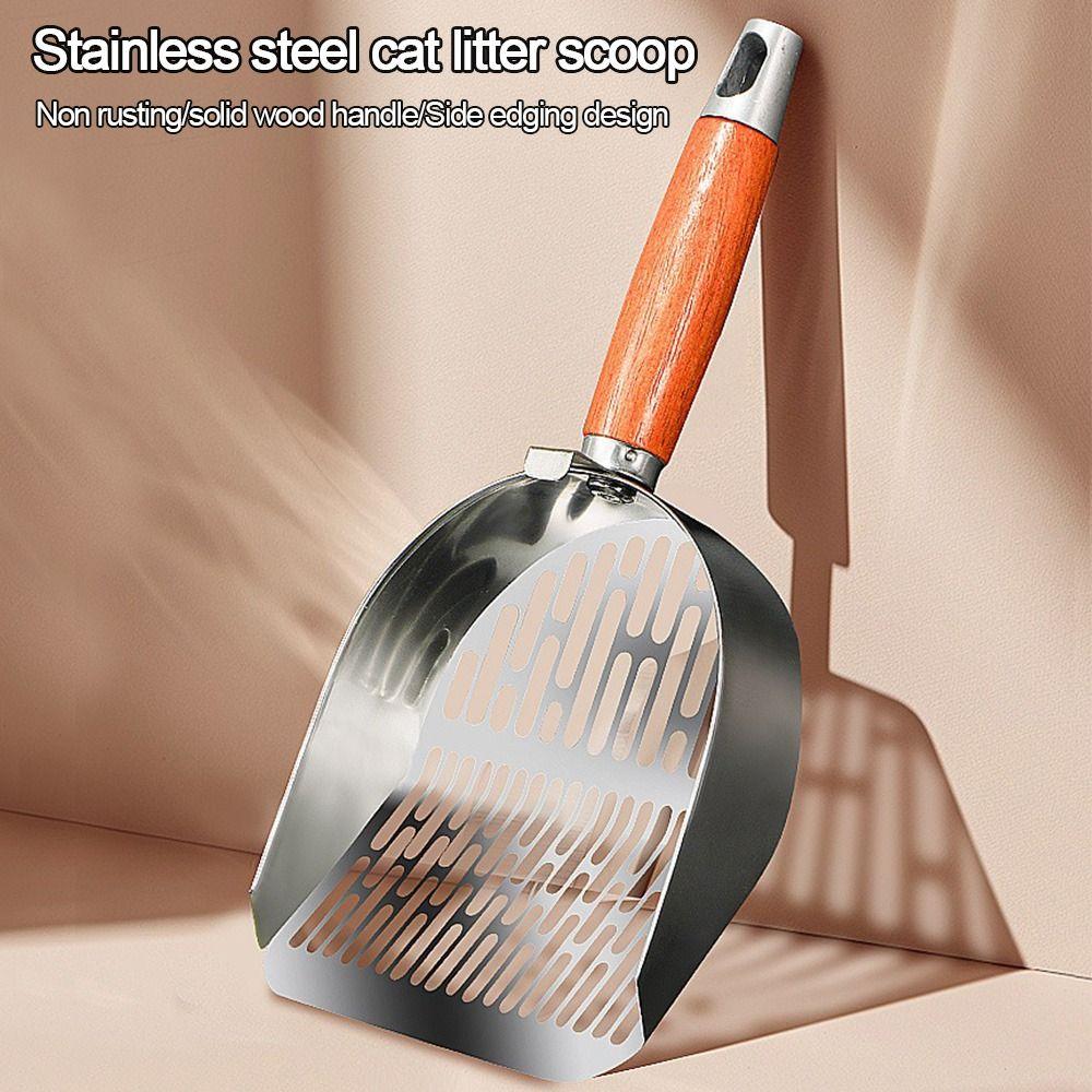 Anti-slip Cat Litter Shovel with Wooden Handle Cat Poop Cleaning Tools Pet Cleaning Tools