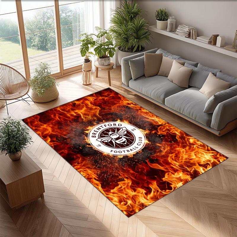 Brentford Football Print Crystal Velvet Rug, Comfortable Water Absorbent Non Slip Indoor Floor Carpet