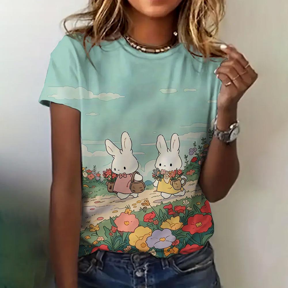 

Женская одежда Принт аниме с кошкой Круглый вырез Короткий рукав Летний Свободный Повседневный топ Для свиданий Элегантный XL