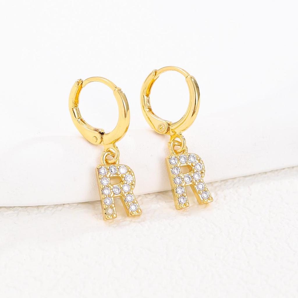 European and American Fashion Gold-Plated Zircon Letter Earrings for Women