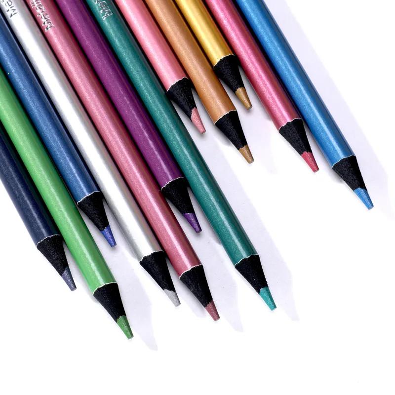 12-Color Metallic Pencil Set for Artists and Students - Soft Wood, Vibrant Colors, Smooth Application