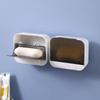 Bathroom Soap Holder Flip Lid Soap Storage Box Wall Mounted No Punch Soap Dish with Drain