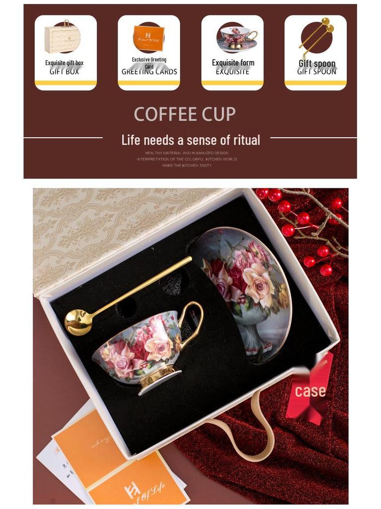 Exquisite English Rose Teapot & Coffee Cup Set for Afternoon Tea