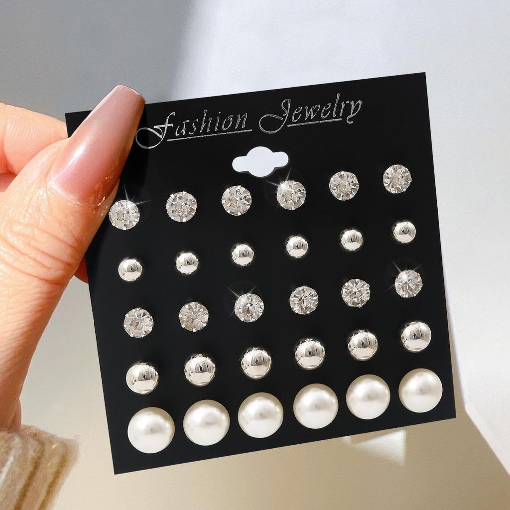 Zircon Pearl Stud Earrings: 12-Pair Set - Unisex, Simple Fashion, Student Style
