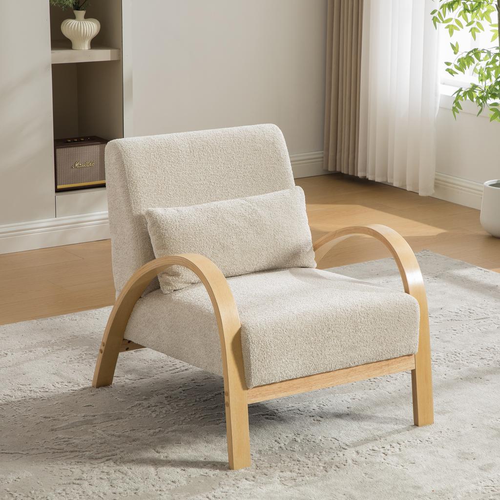 Scandinavian Fabric Lounge Chair – Soft Chenille Fabric and Sturdy Wood Frame, Ideal for Living Room & Bedroom-BEIGE