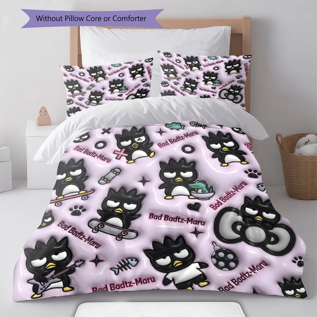 Badtz-Maru Pattern Bedding,Quilt Set Quilt Cover Pillowcase Home Birthday Gift(1 * Duvet Cover + 2 * Pillowcase, Without Core)