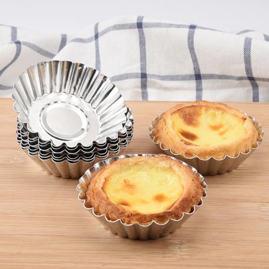 10Pcs Aluminum Alloy Non-stick Egg Tart Mold Cupcake Muffin Cookie Baking Mould