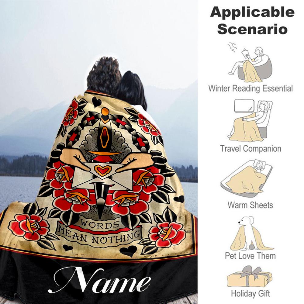 Tattoo Customize Text Blanket Cozy Personalized Blanket Warmthful Decor Great for Living Room Seaside Home Decor Bedding Ideal for All Seasons