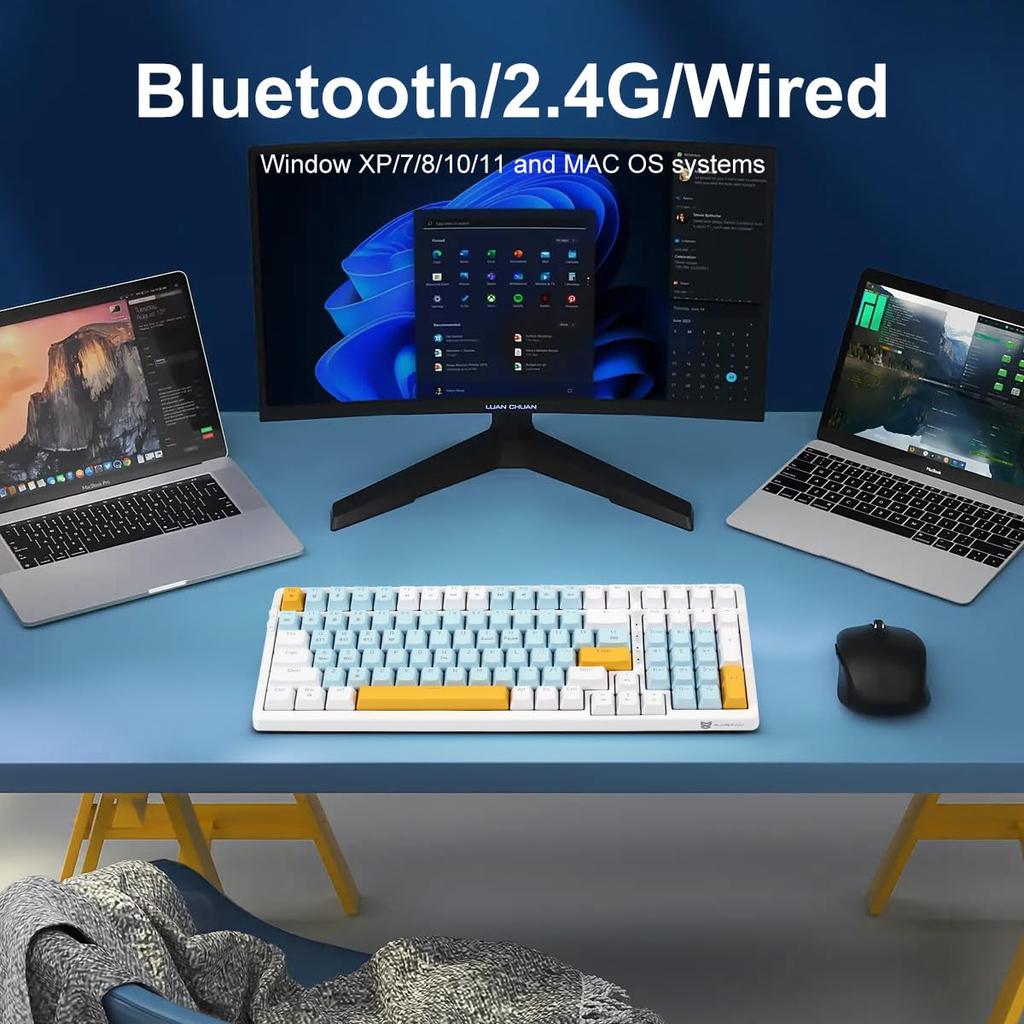 Merdia Mechanical Keyboard, Type-C Wired, 2.4G, 100 Keys, Independent Key Switches, LED Backlight, English Layout, ABS Material, for Mac & Windows,