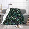 Botanical Herbs Creative Design Comfortable Warm Flannel Blanket Herbs Plants Black Botanical Flowers