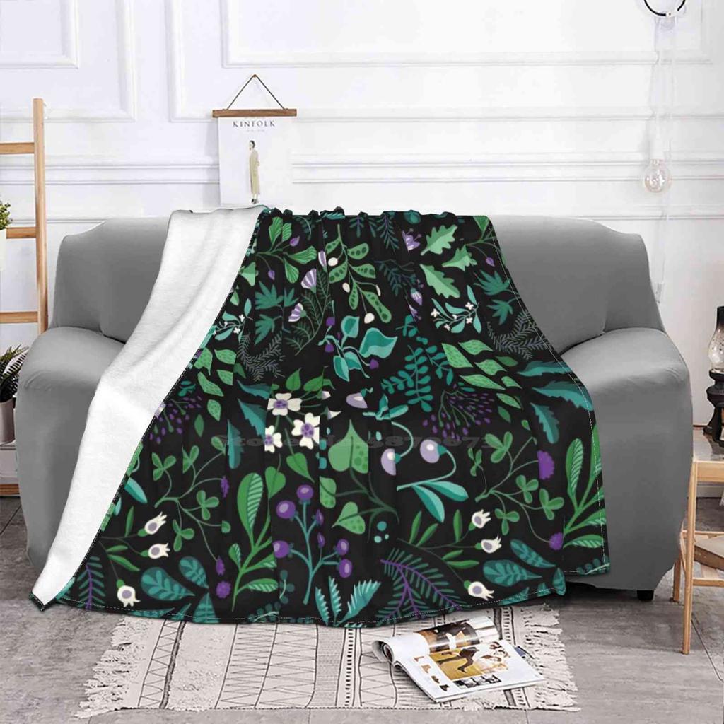 Botanical Herbs Creative Design Comfortable Warm Flannel Blanket Herbs Plants Black Botanical Flowers
