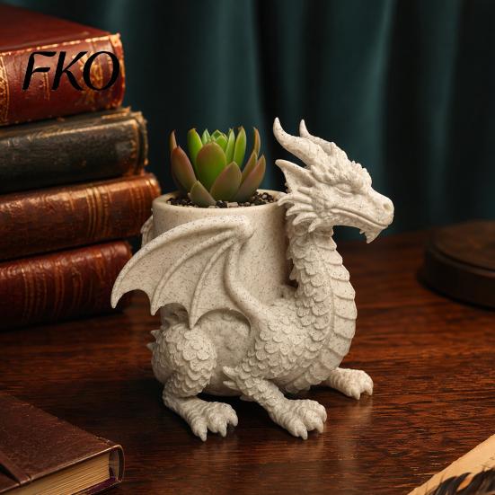 Stationery Storage Container 3D Printed Dragon Desk Planter, Creative Flower Pot with Storage, Artistic Three-dimensional Sculpture Figurine Decor for