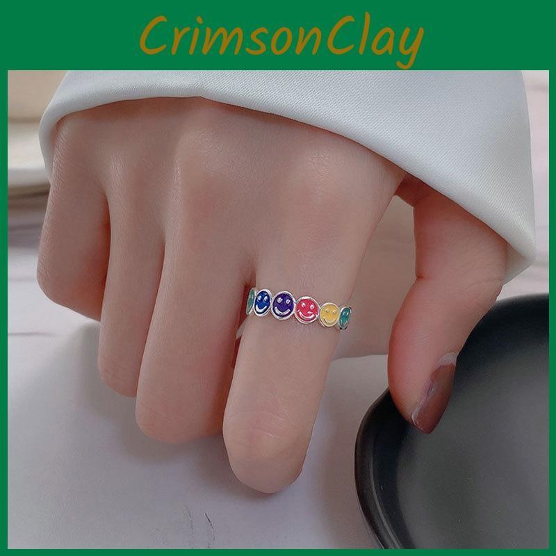 Fashionable Geometric Rainbow Smiley Face Ring For Women Unique 925 Sterling Silver Jewelry For Style Personal