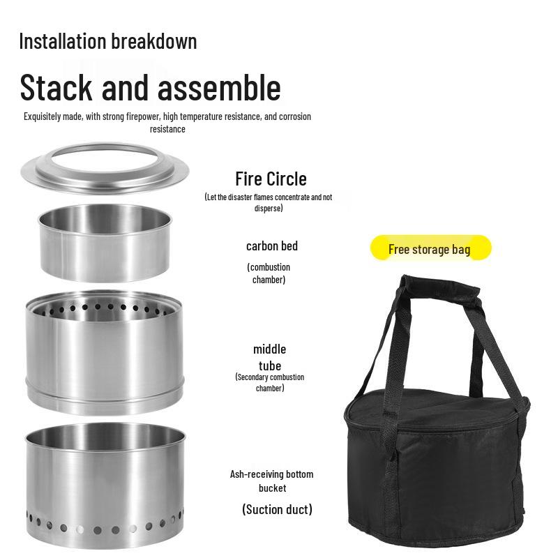 Stainless Steel Foldable Outdoor Wood Stove - High Temperature Resistant, Durable Camping Barbecue Oven