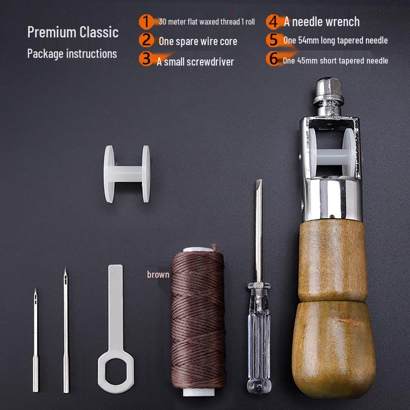 Leather Hand Sewing Awl Tool Set with Needle and Thimble - Model A