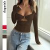 Y2K Hot Girl Style Sexy Solid Color Long-sleeved T-shirt Women's 2025 Autumn and Winter