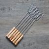 ZISIZ Wooden Handle Stainless Steel BBQ U-Fork