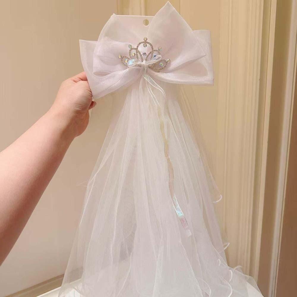 Bow Girls Head Gauze White Bridal Tulle Gift Veil Hair Clip  Photo Props