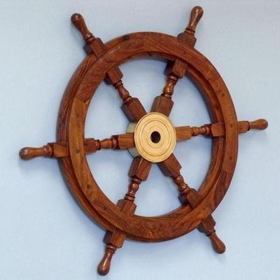 Handcrafted Wooden Ship Wheel Wall Decor Wood Brass Helm Maritime Home Decor
