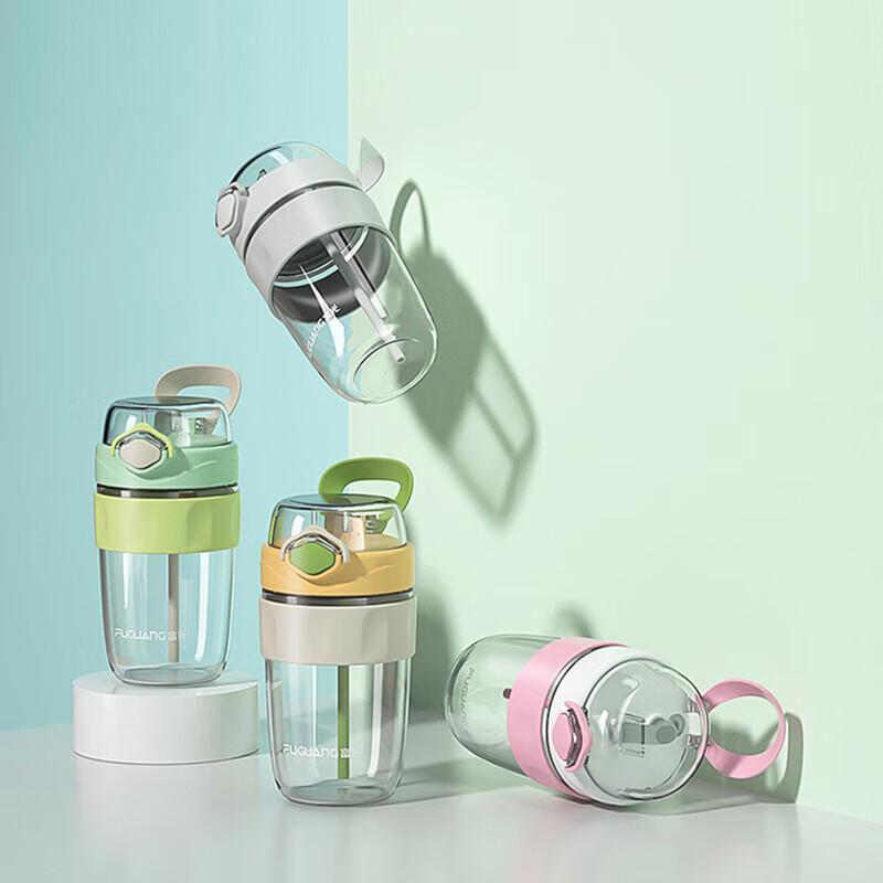 FUGUANG 440ml Portable Single-Layer Glass Coffee Cup with Straw