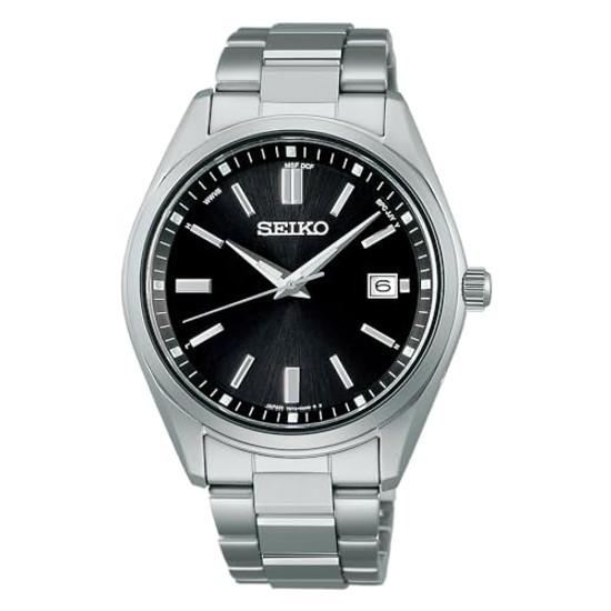 SEIKO SELECTION SBTM323 Męski zegarek wyprodukowany w Japonii zasilany energią słoneczną z radiową korektą daty i kalendarza, czarna tarcza, wodoodporność 10 ATM, stal nierdzewna.