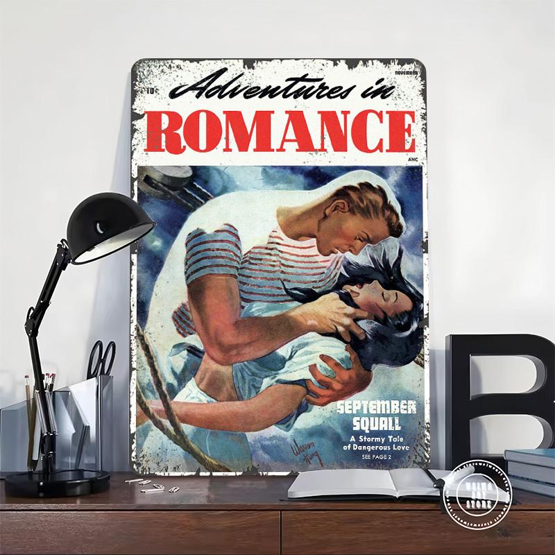 ADVENTURES IN ROMANCE Tinplate Poster Customized Wall Art Vintage Retro Metal Signs for Gaming Room Decoration At Home Wand Deko