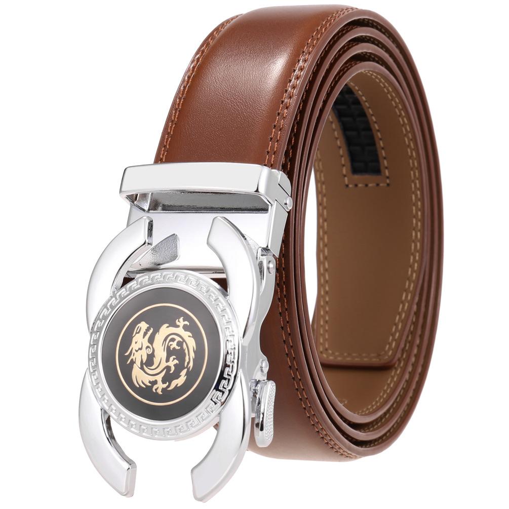 1Pcs Fashion Trend Men'S Automatic Buckle, Versatile Alloy Buckle Belt, Two-Layer Cowhide Belt Ly36-33539-1