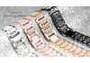 Compatible with Apple Watch 7/8/9: Luxury Full Diamond Metal Band with Three-Bead Design.