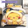 Pikachu Cartoon Pattern Bedding Home Decoration Birthday Gift (1 * Duvet Cover + 2 * Pillowcase, Without Core)
