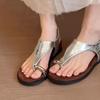 Sheepskin version~ niche metal buckle cover toe sandals women's open-toed leather soft-soled comfortable shoes