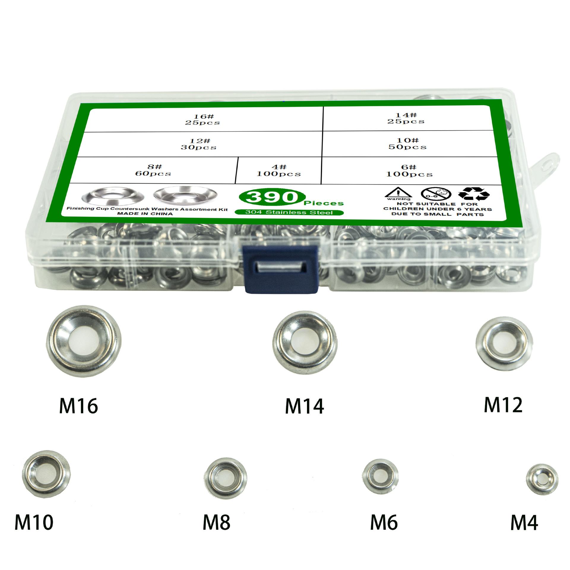 

Набор выпуклых шайб 390 шт. M4M6M8M10-M16 Чашечная шайба Коническая шайба Коробка 390pcs