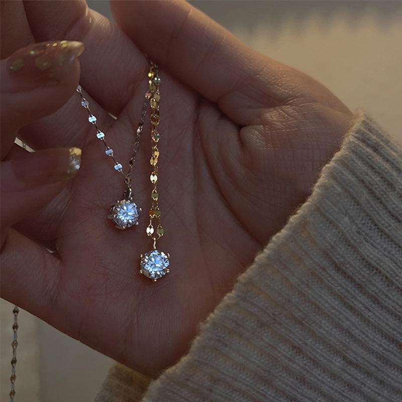 New Fine 925 Sterling Silver Zircon Pendant Necklace Women Shiny Clavicle Chain Jewelery for Women and Girls Party Gifts