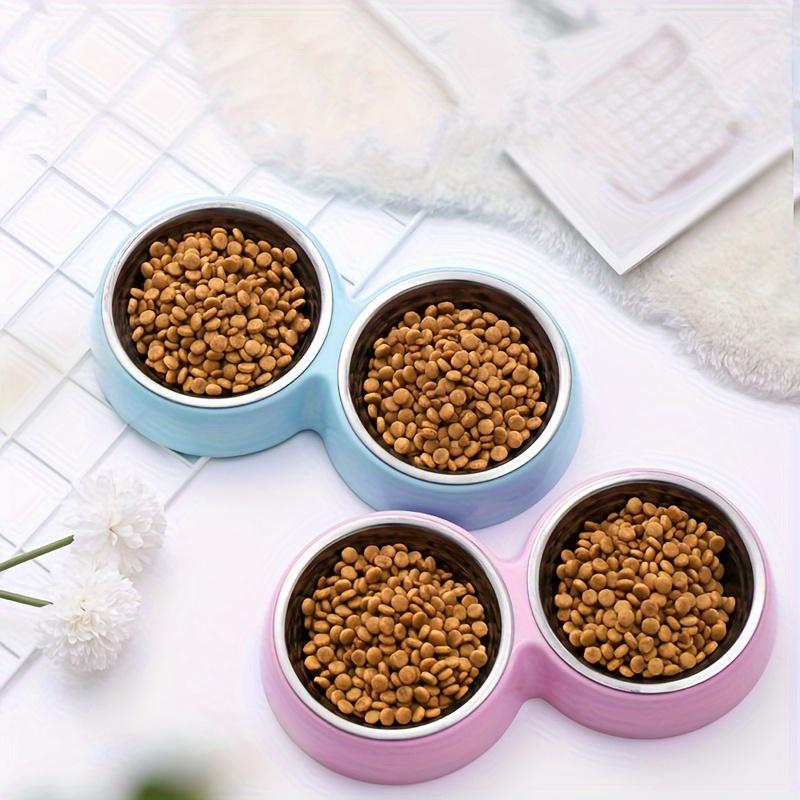 Dvisluoksnis nerūdijančio plieno naminių gyvūnų dubenėlis su plastikiniu pagrindu, tinkamas katėms ir šunims, neslystantis ir patvarus, saldainių spalvų maitinimo indas