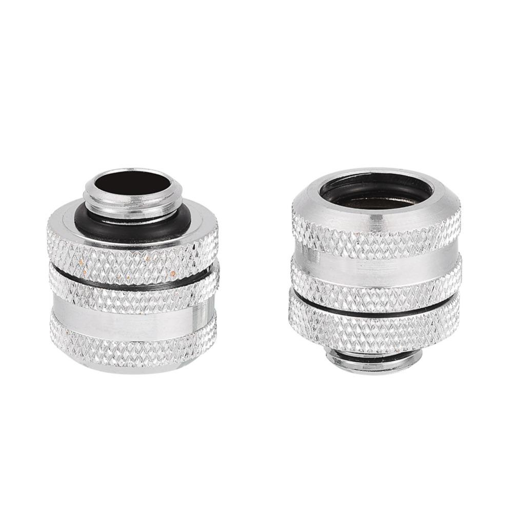2PCS Quick Tightening G1/4 Compression Fitting OD 14MM Silver/Black Extender Connector Hard Tube Fitting Computer Water Cooling