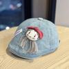 Cute little girl's bowknot denim beret, women's vintage duckbill beret, versatile and face-slimming artist hat