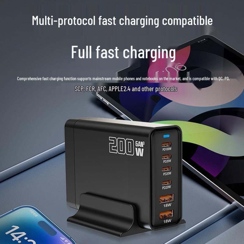 200W GaN Desktop Charger: Multi-Port Fast Charging for US, EU, UK, AU - Mobile Phone Supercharger