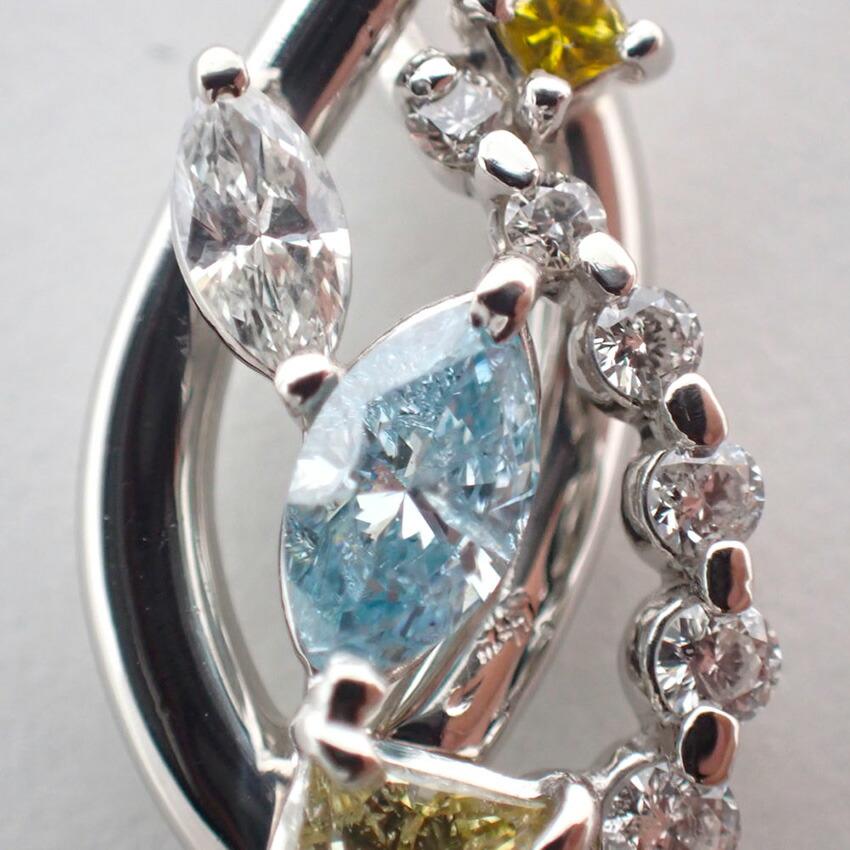 [Used] Pt900 Blue, Brown, and Diamond Pendant Top / j54-5