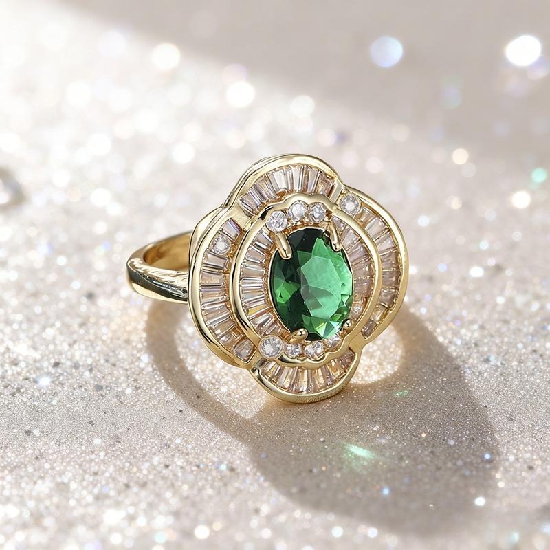 Exquisite Gorgeous Oval Green Cubic Zirconia Ring for Women Elegant Lady’s Wedding Anniversary Party Flower Ring Fashion Jewelry