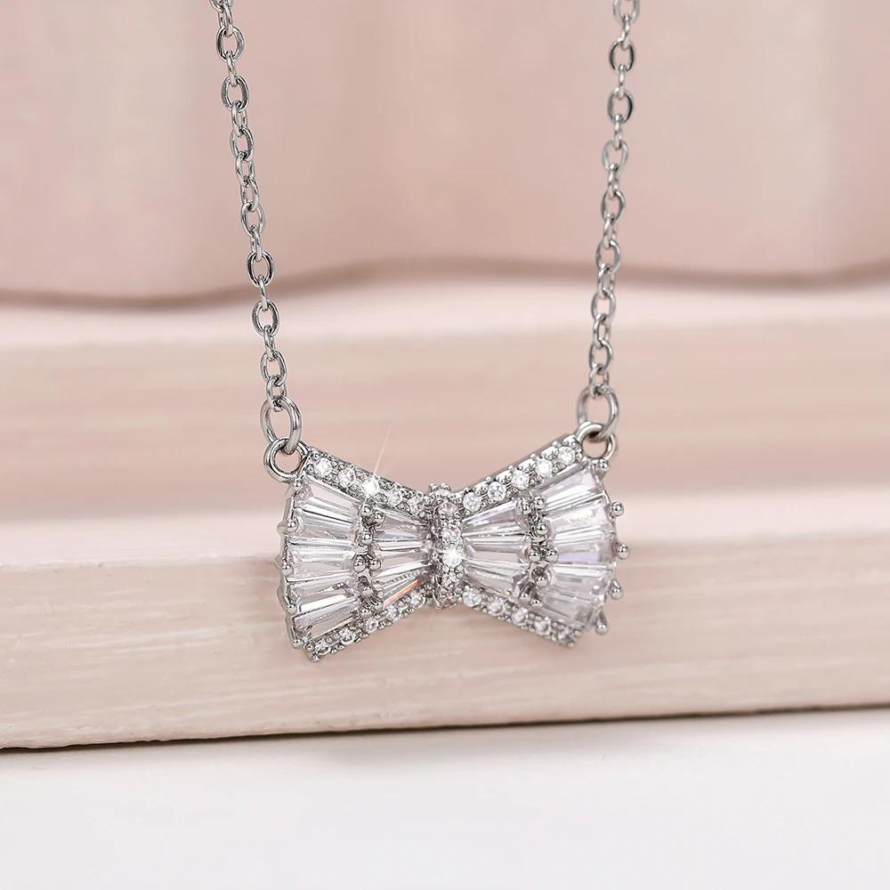 

CAOSHI Exquisite Bow-Shaped Women s Necklace Versatile Silver Color Accessories for Daily Life Modern Engagement Party Jewelry 45cm