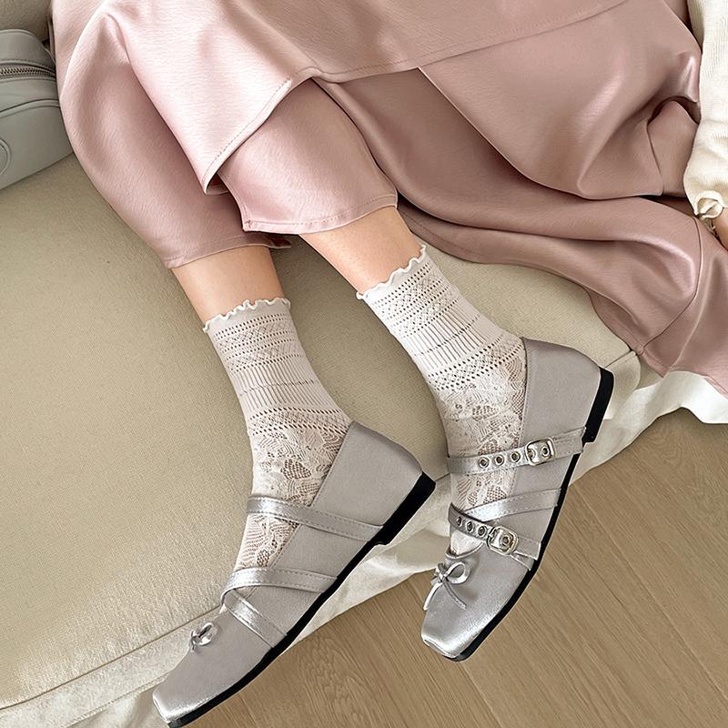 Fashion Summer Butterfly-knot Flat Mary Jane Women Comfort Soft Sole Ladies Elegnat Square Toe Dress Ballets Shoes