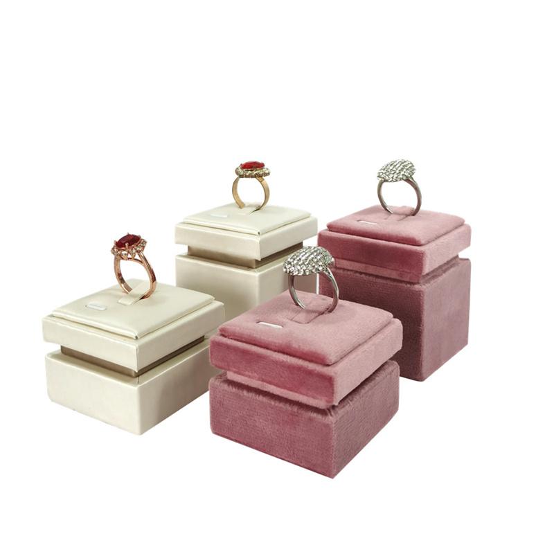 

High Quality Beige Brushed Leather Pink Velvet Jewelry Storage Display Pedestal Ring Bracelet Storage Display Props 1pc рожевий
