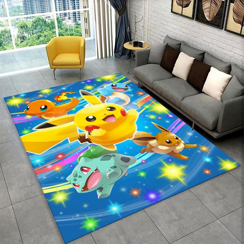 Cute Pokemon Pikachu Cartoon Carpet Rug for Playroom Bedroom Living Room Sofa Home Decor,kid Game Area Rug Non-slip Floor Mat