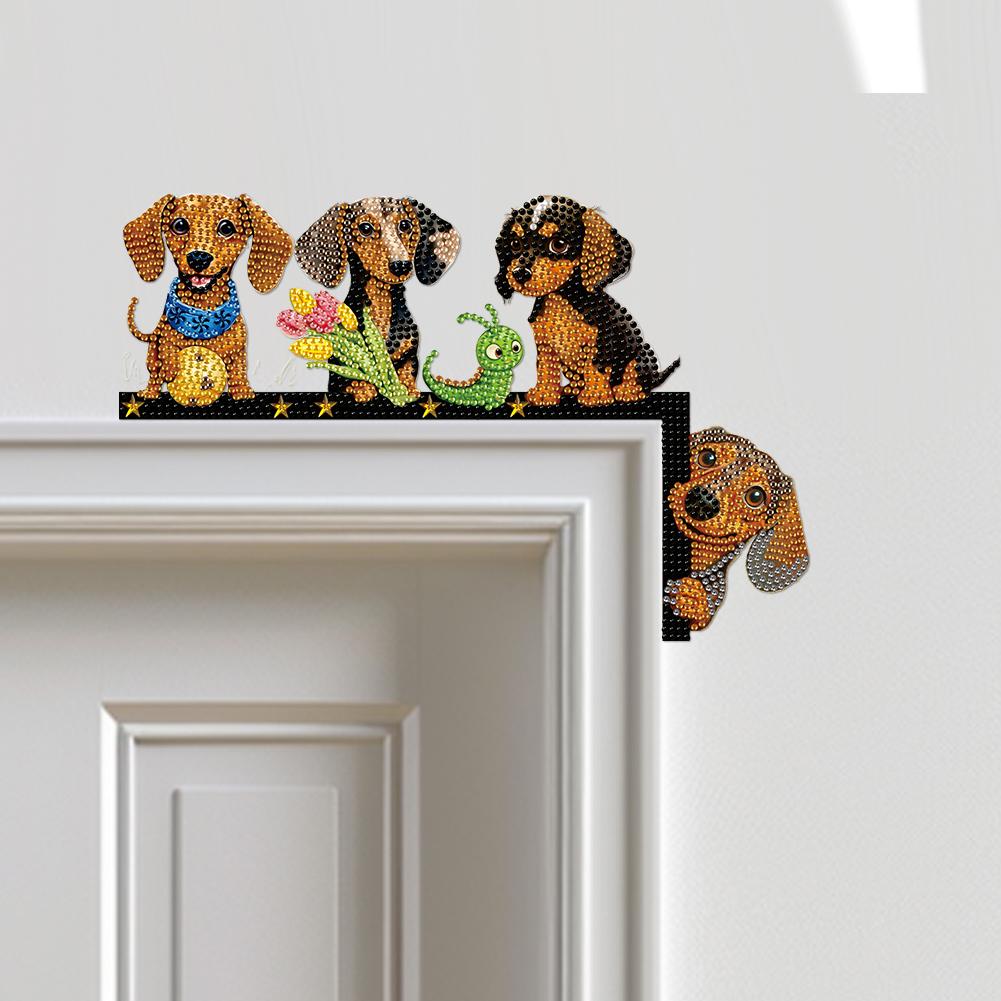 Dachshund Diamond Painting Door Corner Sign Diamond Art Door Right Angle Sign 5D DIY Wooden Door Topper for Indoor Outdoor Wall